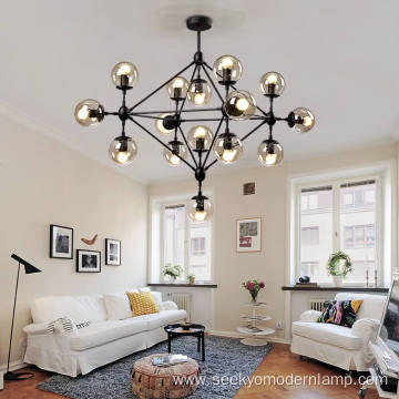 Vintage multi glass black metal chandelier